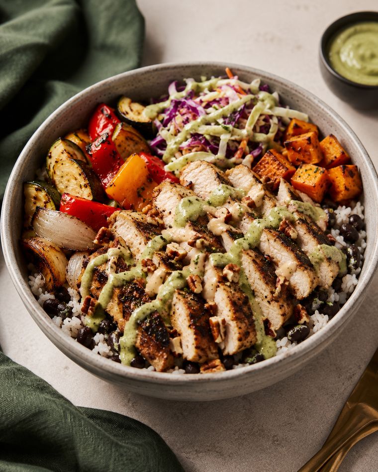 FUERZA bowl — pork loin with poblano apple