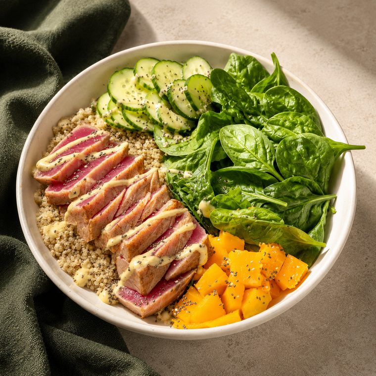 VIDA bowl — tuna mango lime over quinoa